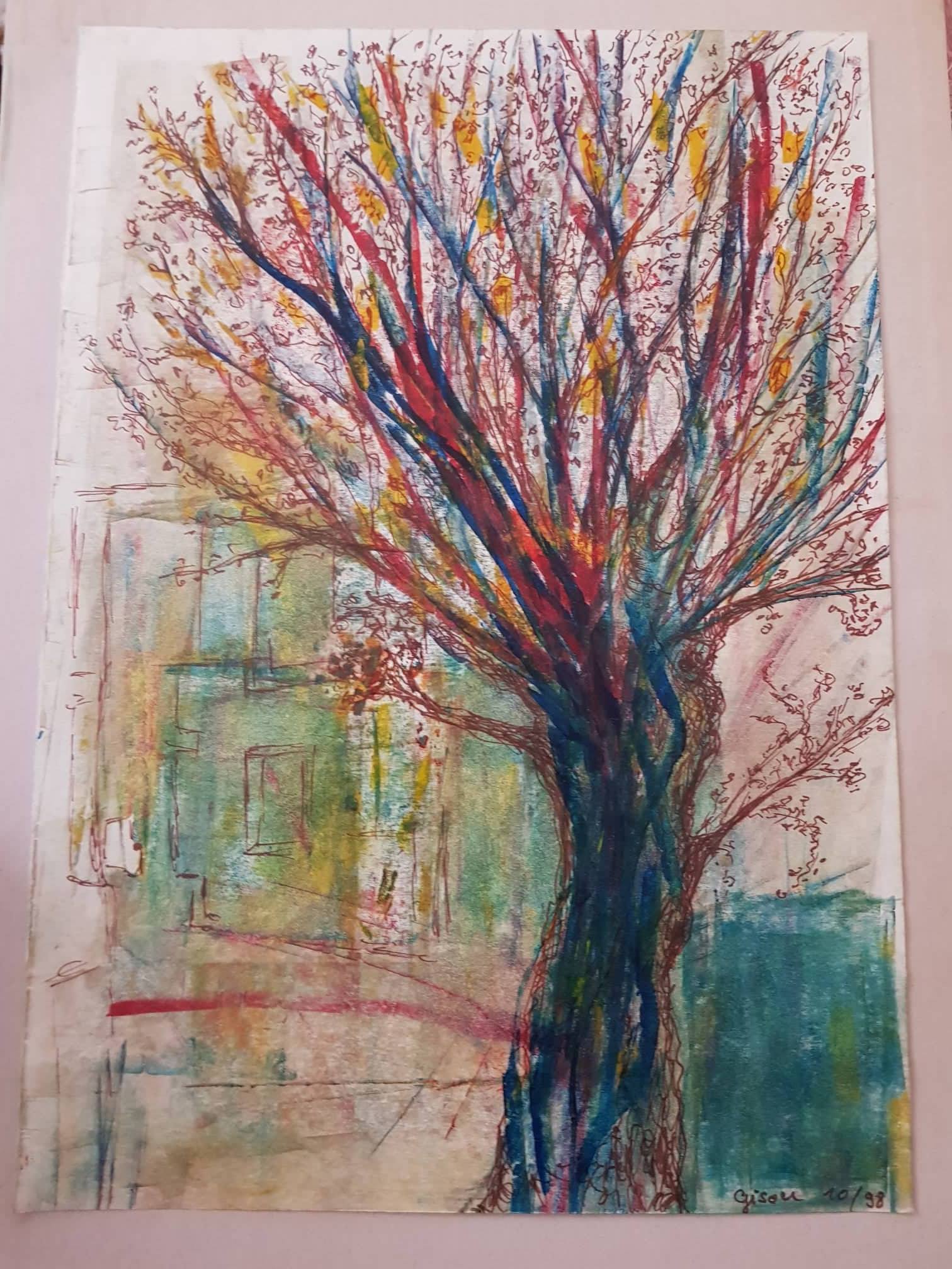 Graphik von Gisela Kentmann Titel : Automne Technik: Monotypie mit Tusche übermalt