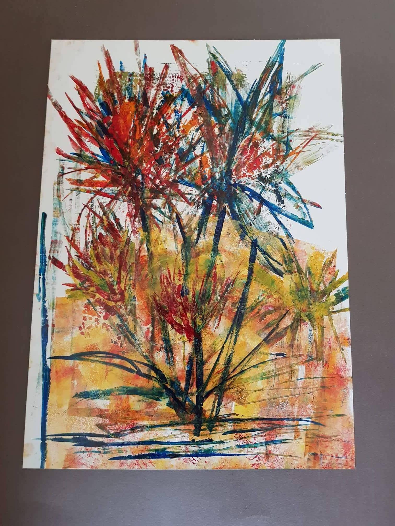 Graphik von Gisela Kentmann Titel: Disteln Technik: Monotypie